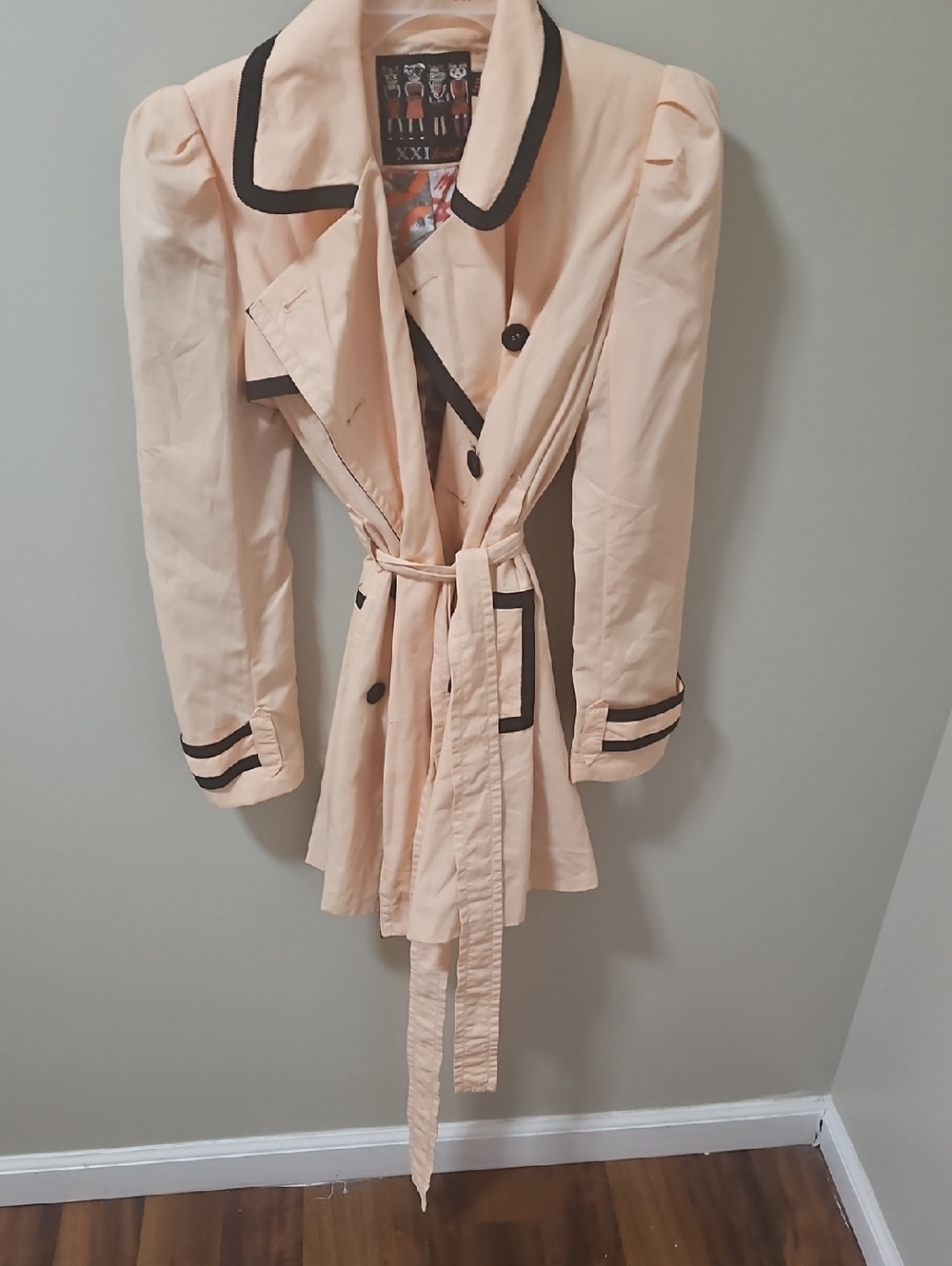 Peach Trench Coat with Black Trim - Women's Jacket
